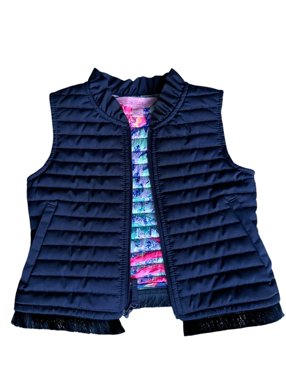 • Lilly Pulitzer • Girls 2-3 xs Navy Puffer Vest with Colorful Lined Interior